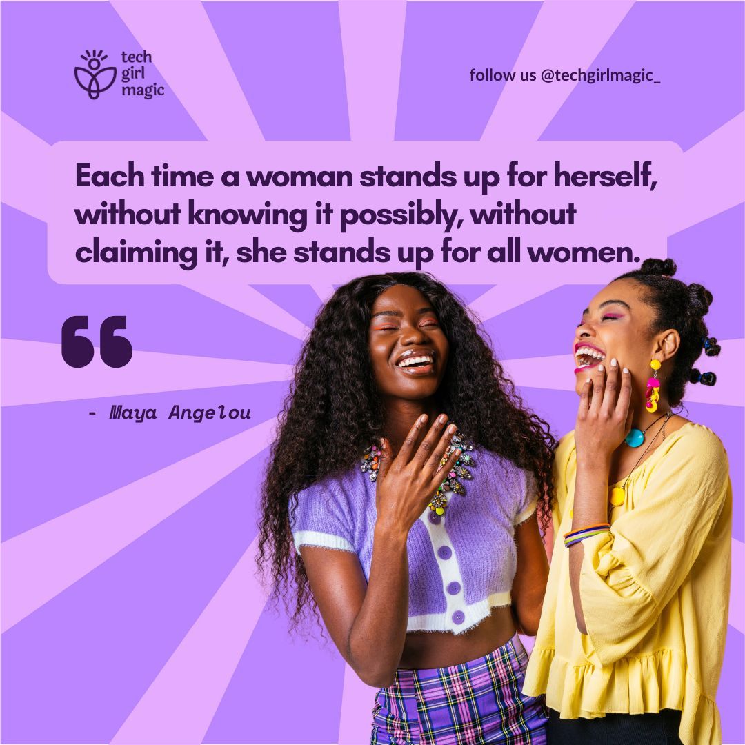 techgirlmagic_'s tweet photo. Every time you stand up for yourself, you are standing up for all women. This is your Monday morning reminder to not compromise, stand up for yourself & break barriers!
Happy New Week💜✨
•
•
•
•
•
#techgirlmagic #womenintech #mayaangelouquotes #mondaymorning #womensmonth https://t.co/pAoHZpH0Cv
