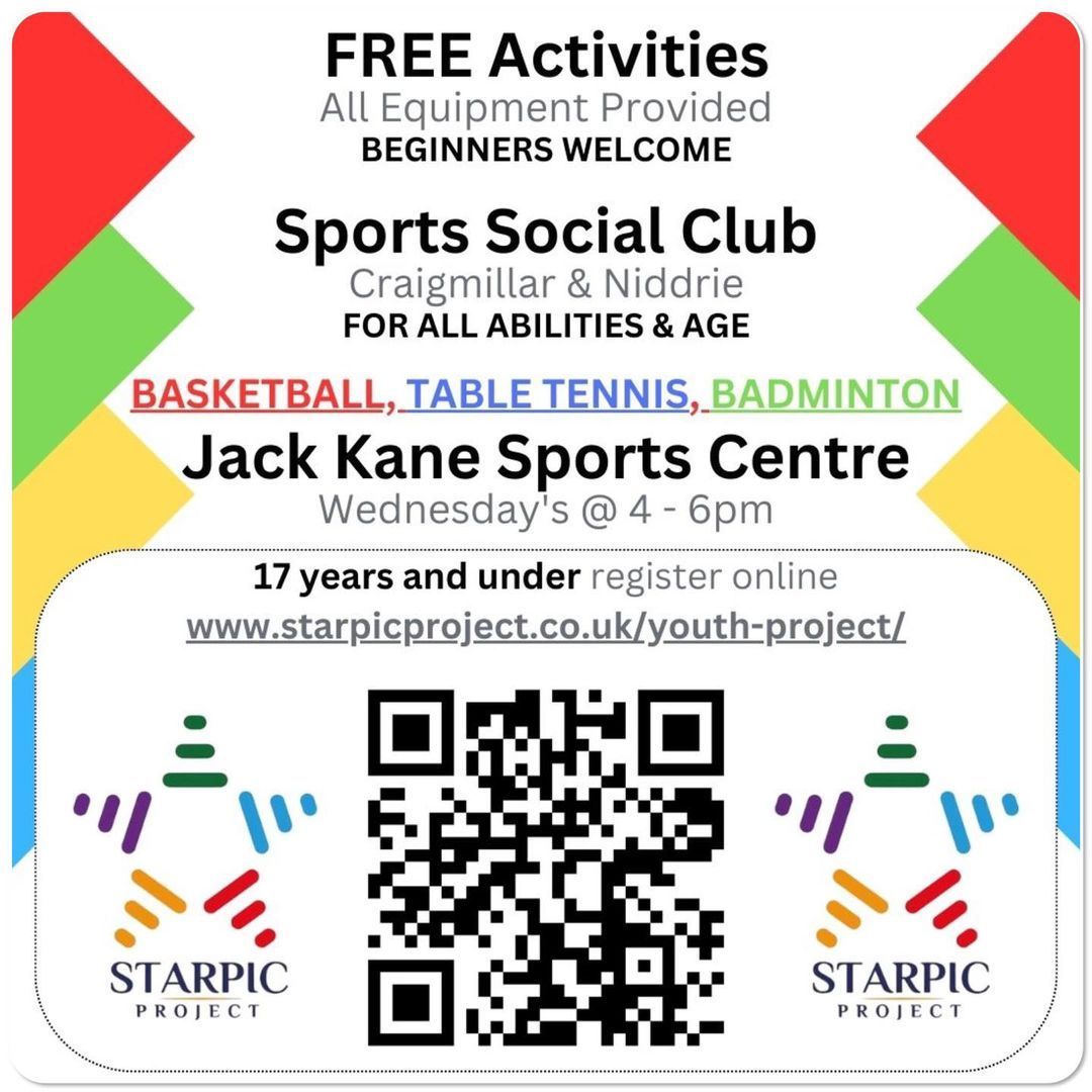 Connecting young people to sport in #Craigmillar and Niddrie! This great new initiative from Starpic Project offers a range of activities. To register a young person, simply scan the QR code or go to buff.ly/3Tpar1X and complete a registration form.