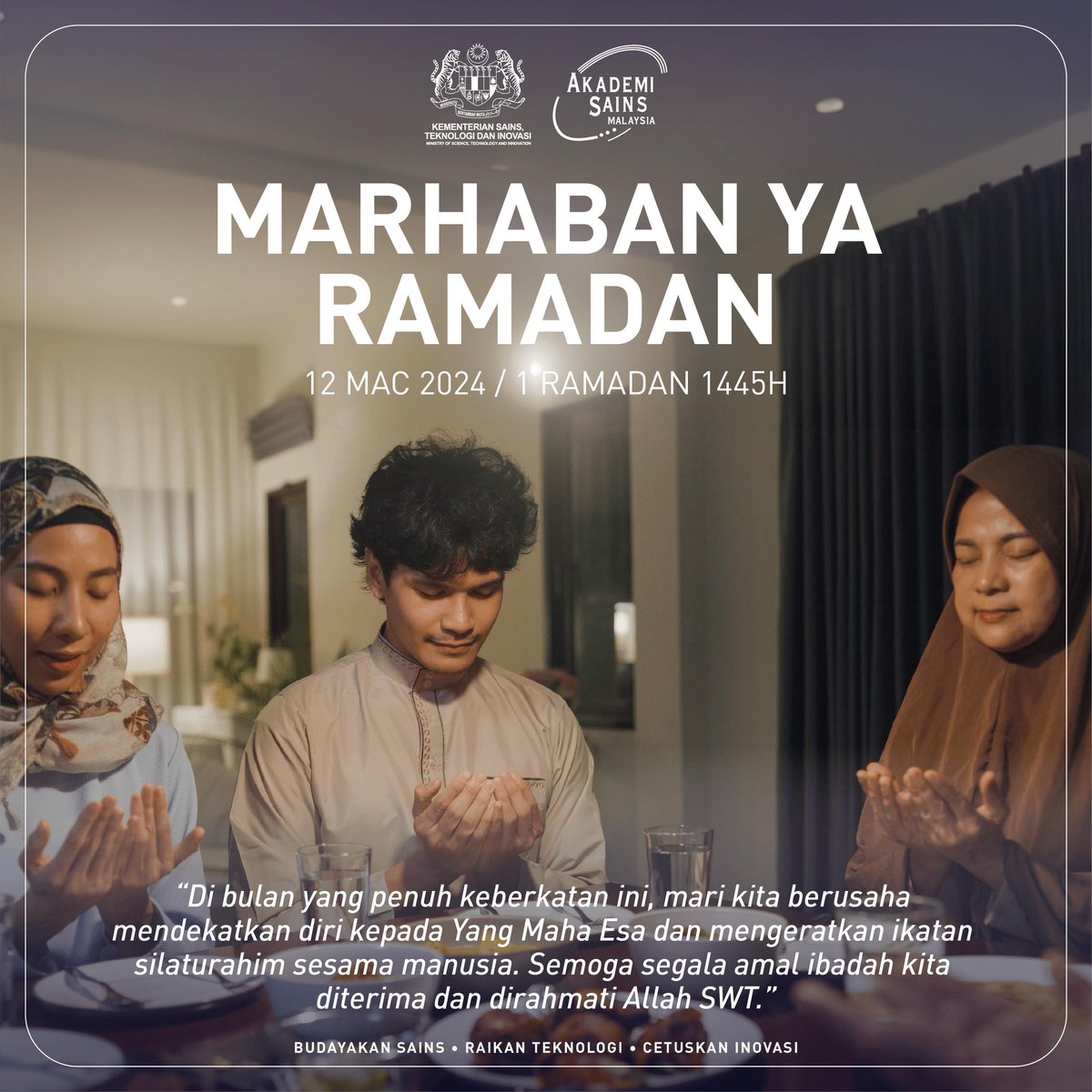 Sambut Ramadan dengan hati yang dipenuhi kedamaian, harmoni, dan kegembiraan. Semoga bulan suci ini membawa anda lebih dekat kepada Allah SWT. #MOSTI #ASM #Ramadan #Ramadan2024