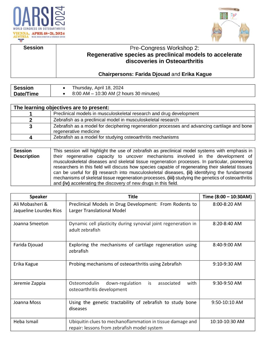 📢 Did you know osteoarthritis affects more than 7% of the world's population? That's more than the entire USA! Join us at OARSI to learn about how zebrafish is innovating the research on Osteoarthritis. #OARSI #ZebrafishScience #Osteoarthritis 🐟🐟🐟🐟🐟🐟🐟🦴🦴🦴🦴🦴