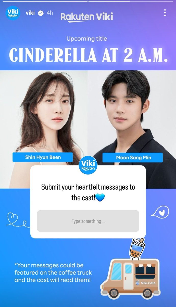 gyoeuls's tweet photo. #CinderellaAt2AM OTTs so far 

#Viki and #VIU (They mentioned only Hongkong's though from the coffee truck)

#ShinHyunBeen #MoonSangMin https://t.co/RyburAtiG7