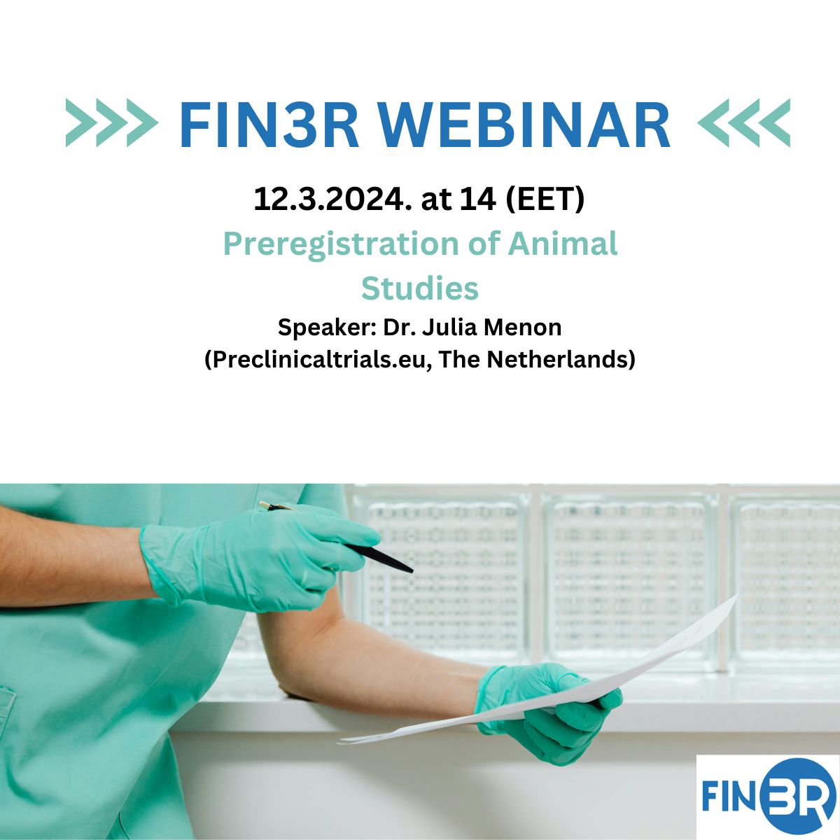 #FIN3R is hosting a new #webinar tomorrow, March 12th, starting at 14h (EET). Did you register already? Do it here 👉 fin3r.fi/en/news 👈 Julia Menon from @preclinicaltra1 and @VVoikar will guide you through the importance of the #preregistration of the #animalstudies.