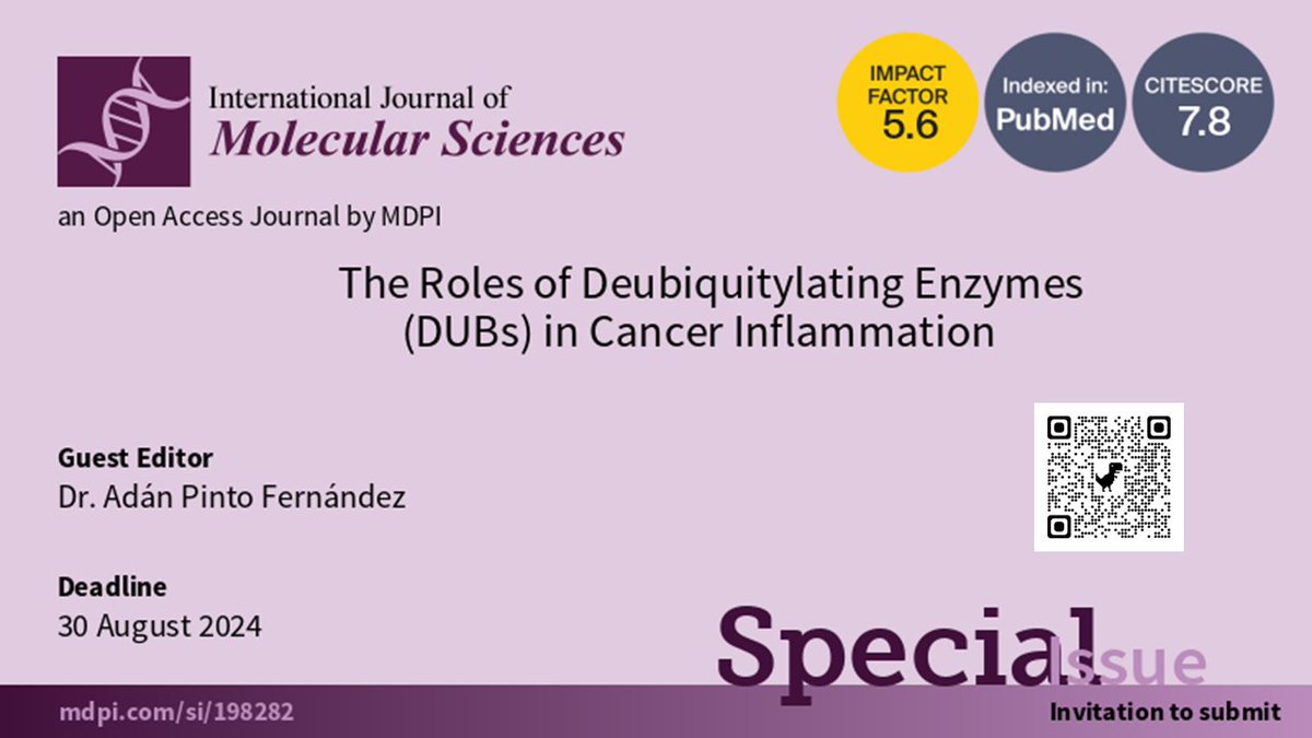 Is anyone currently working on DUBs and cancer inflammation? This research topic @IJMS_MDPI  I am helping to edit might be of interest to you. Please, do not hesitate to message me if interested. #ubiquitin #cancerinflammation #deubiqutinases #Immunotherapy #immunooncology
