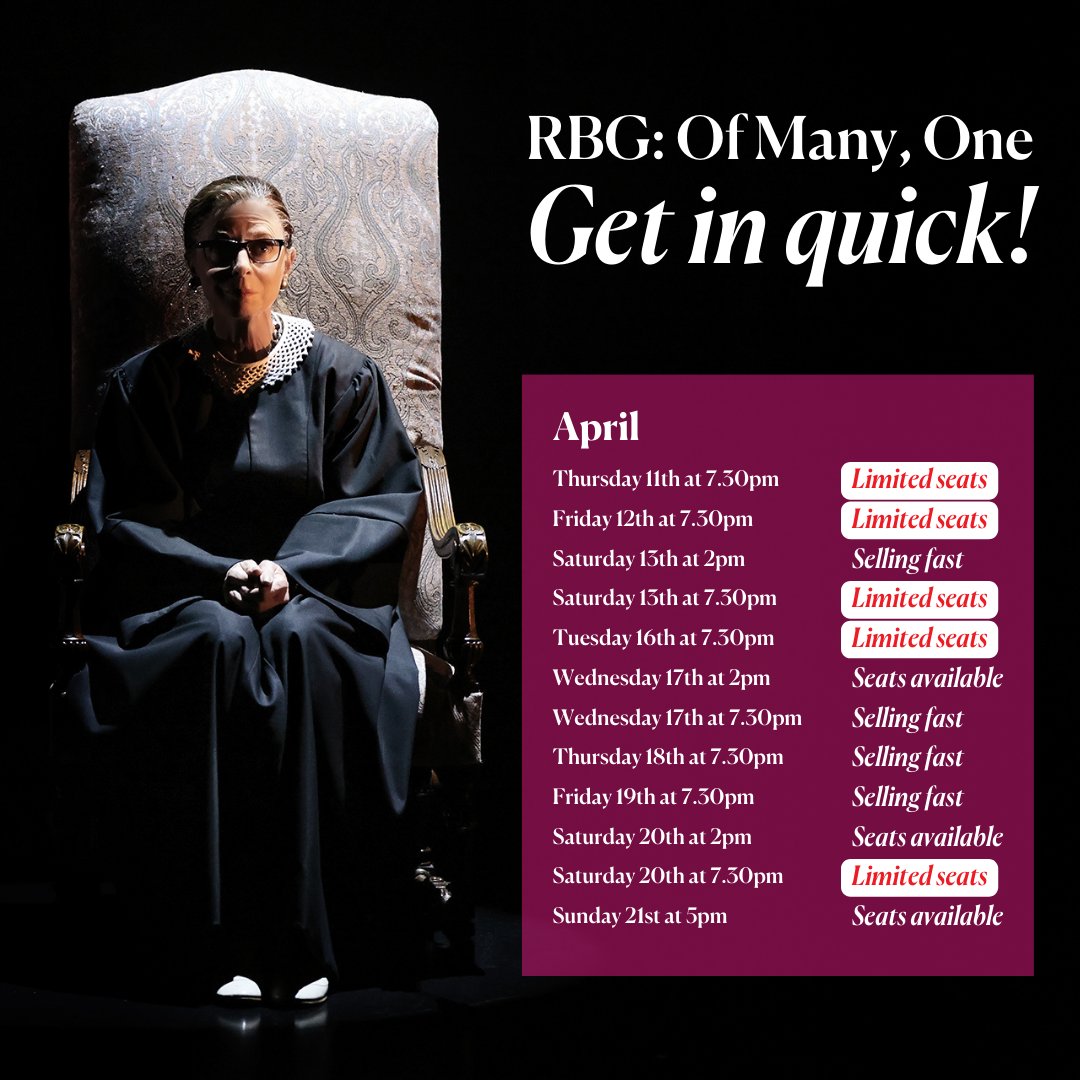 Don't miss out! RBG: OF MANY, ONE by Suzie Miller 11-21 April Book now: bit.ly/3Iq0aMH