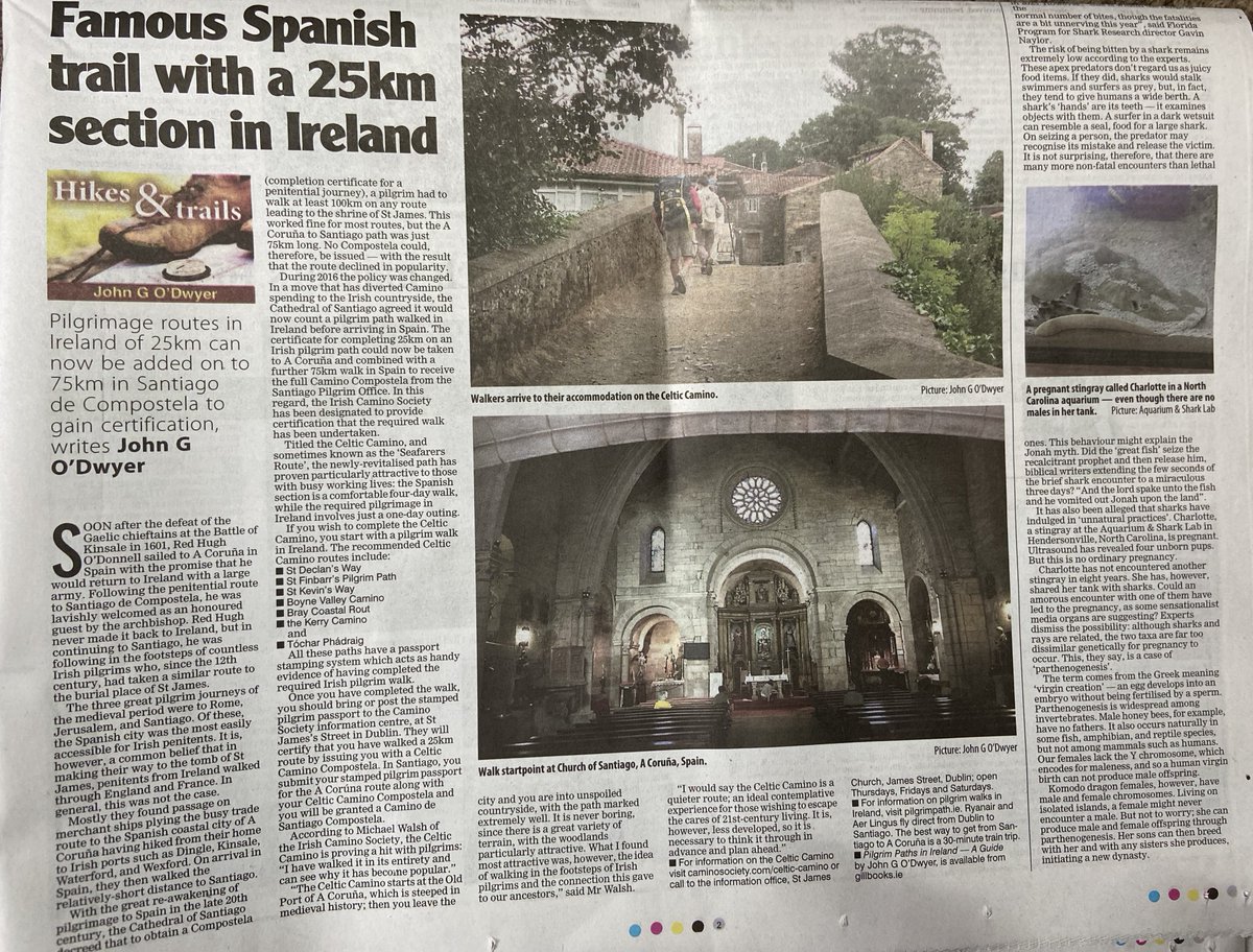 Did you know you can walk part of the Camino in Ireland? Writing today in the Examiner about the Celtic #Camino, where you walk 25km in Ireland and 75km in from A Coruna to Santiago to get your Compostela on final completion @caminosociety @StDeclansWay irishexaminer.com/lifestyle/outd…
