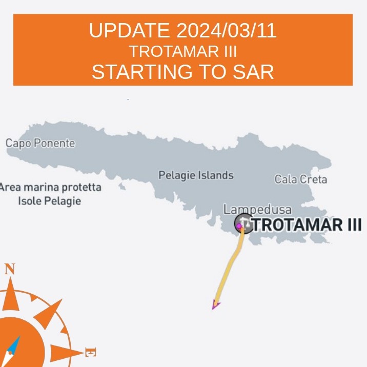 (english below)
UPDATE 2024/03/11 - TROTAMAR III - STARTING FOR SEARCH & RESCUE. Heute Vormittag hat die #TROTAMARIII #Lampedusa verlassen mit Ziel SAR-Gebiet. #civilfleet #compasscollective #solidarityisnotacrime #leavenoonebehind #seenotrettung #SolidarityAndResistance