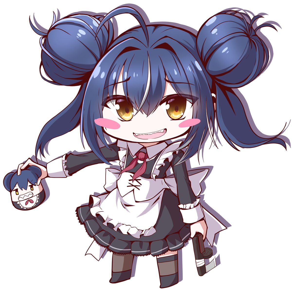 1girl double bun hair bun chibi blue hair solo blush stickers  illustration images