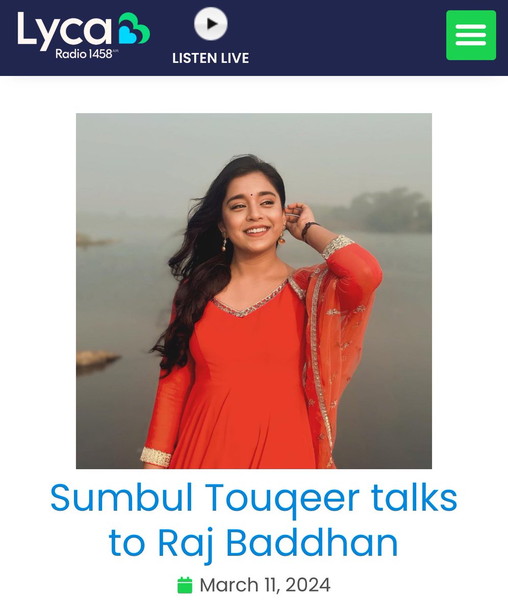 🚨 EXCLUSIVE 

Listen: #SumbulTouqeer joined me on #LycaRadio’s #Drivetime to talk about the success of her show #Kavya plus an exclusive about an upcoming track:

lycaradio.com/listen-back/su…

@LycaRadio1458 @TouqeerSumbul