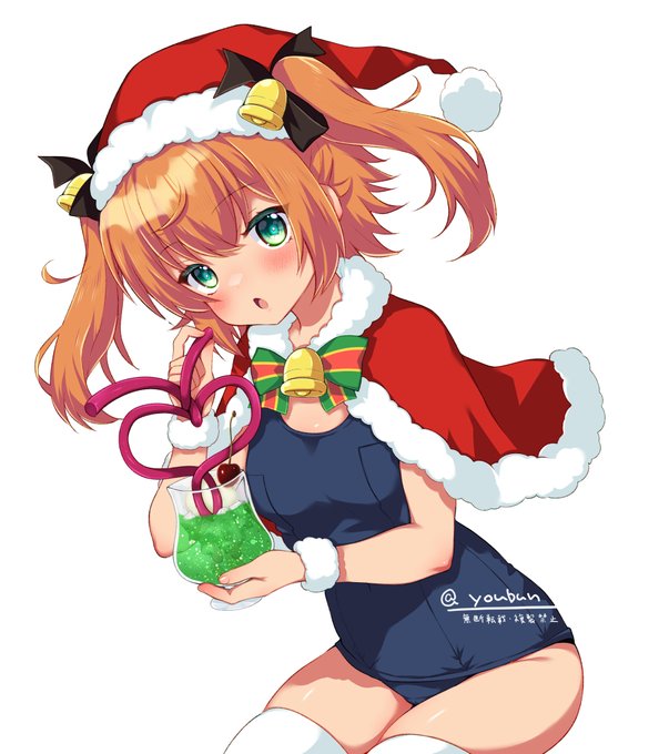 スク水サンタでメロンソーダな遥さん#Skeb #ツインパ 