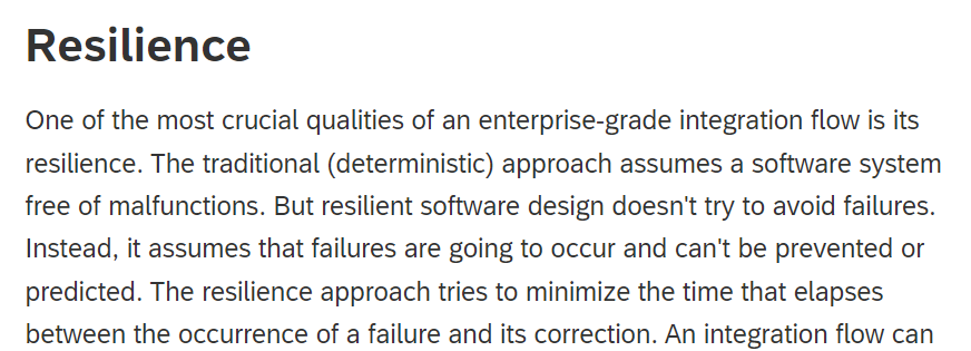 singhkumud's tweet image. Reading about &apos;resilience&apos; while designing integration flows gives me a very satisfying feeling especially the fact that it should assume that failures are inevitable and considers that while design. #SAPIntegrationSuite