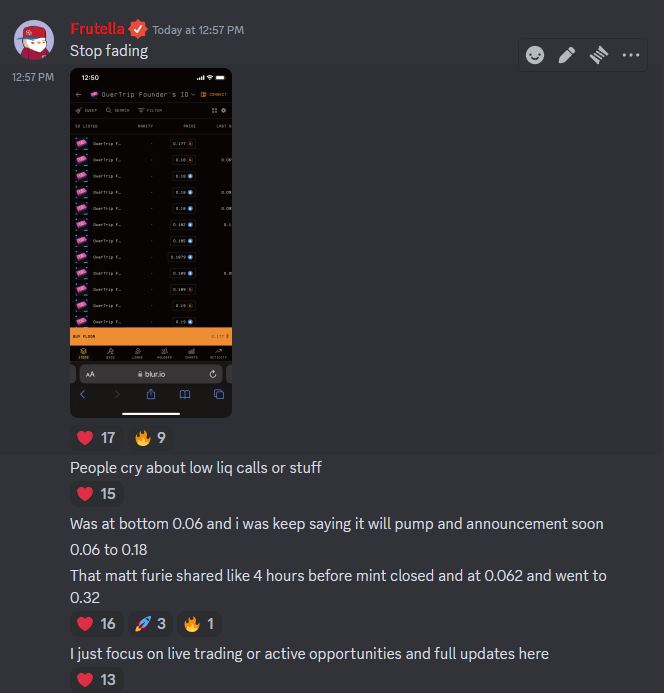 The market is dry as fk but <a href="/NFTFRIENDSALPHA/">NFT Friends Alpha</a> is always active and finding opportunities for holders and providing value as usual. 

blur.io/collection/nft…
only  14 are listed out of 600 holders.

Discord: discord.com/invite/nftfrie…

Top-notch Collabs, daily fun giveaways, best