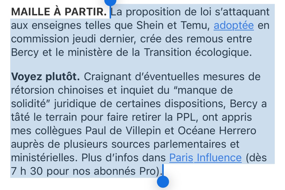 Bercy et <a href="/brunolemaire/">Bruno Le Maire</a> préfèrent continuer à dézinguer la planète, les droits humains et l’émergence d’une filière textile éthique française pour protéger le cognac et l’industrie du luxe français de quelques milliardaires. Super.