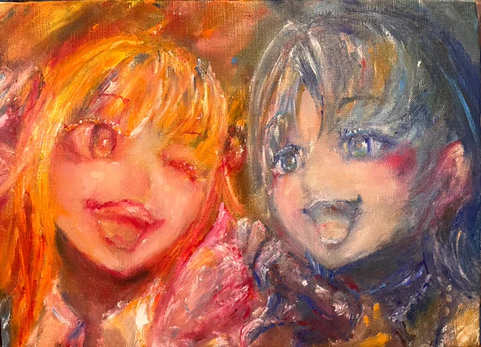 title「青ココ-ハート、、。グーで。-」by oilpainting #みかじ絵 #青ペン #桐生コ個展5 #dearc5 