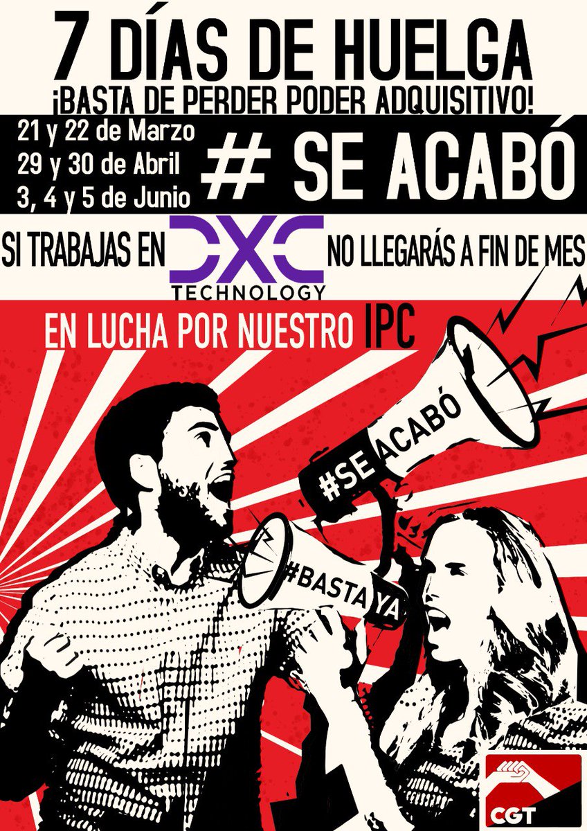 CGTenDXC's tweet photo. Convocados 7 días de HUELGA en la multinacional informática DXC por el poder adquisitivo.
Esta es la respuesta de la plantilla a las ridículas propuestas de la empresa ante una inflación del 17% desde 2020.
¡A la huelga, compañeros y compañeras! https://t.co/zhemjO6cAz