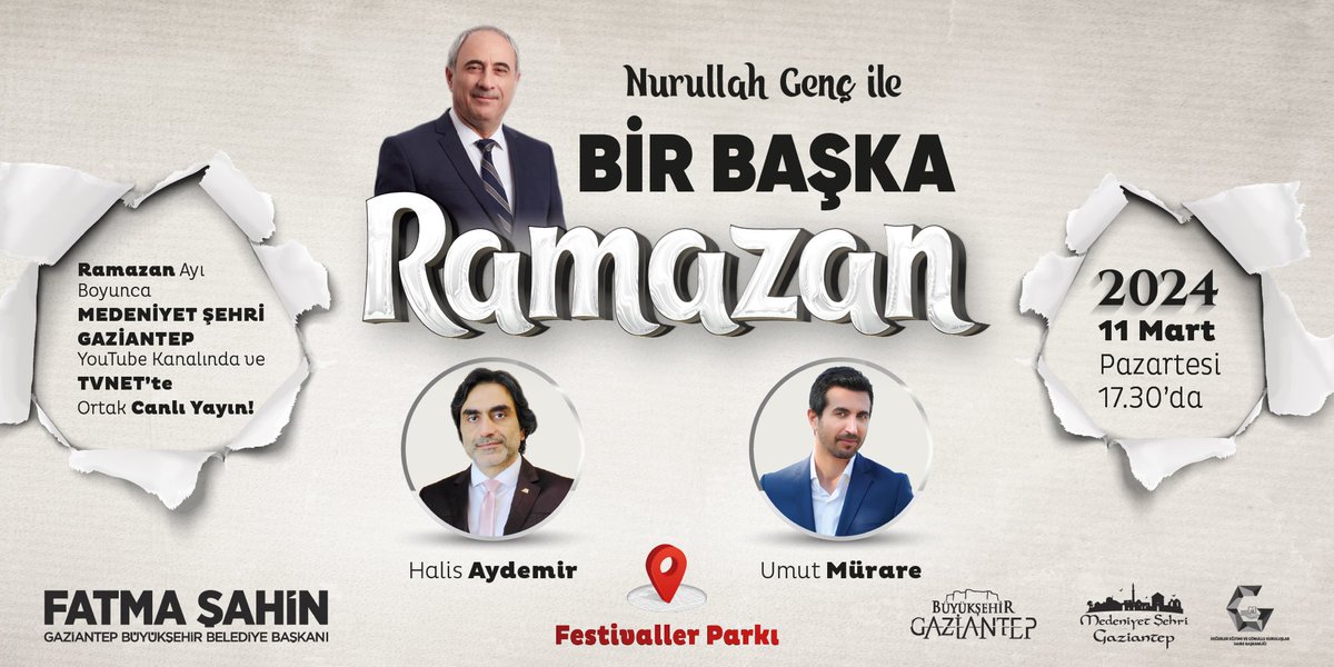 GBBDEGKUR's tweet photo. On bir ayın sultanına, Mübarek #Ramazan ayına kavuştuk. 🌙

@medeniyet_sehri #YouTube kanalından canlı yayınla #NurullahGenc 'in sunumuyla Bir Başka Ramazan iftar programımızın bugünkü konukları @Kuran_Dersleri ve @umutmurare . 📺

Bekleriz. 🙂

📍Festivaller Parkı https://t.co/6Z0SjckToY