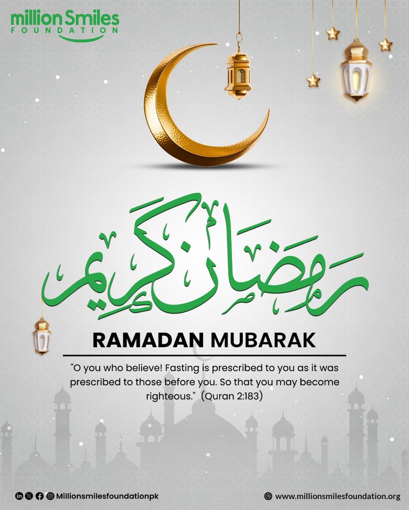 MSfoundationPK's tweet image. &quot;Ramadan Mubarak&quot; to you All !

اس ماہِ نور ، مسکراہٹیں بھرپور۔

This Ramadan, embrace humanity and make a difference with Million Smiles Foundation.

#RamadanKareem #SmilesForHumanity #MillionSmilesFoundation