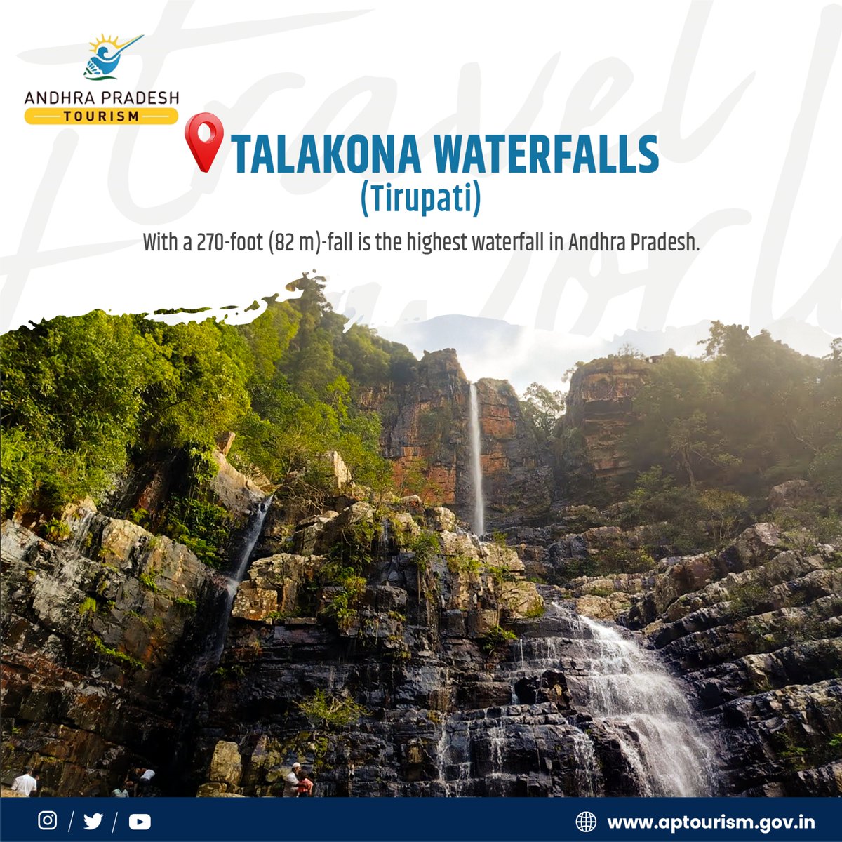 📍Talakona Waterfalls, Tirupati. With a 270-foot (82 m)-fall is the highest waterfall in Andhra Pradesh ⭐️The forests around the falls have been developed as an ecotourism spot. 📍Located at 60 KM away from Tirupati. #AndhraPradesh #AndhraPradeshtourism #TalakonaWaterfalls