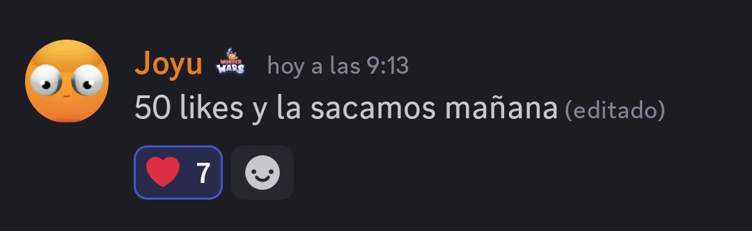 Todos a dar like a este mensaje de discord y si llega a 50 sacan mañana la actualización 👀

👇🏼
discord.com/channels/88944…
