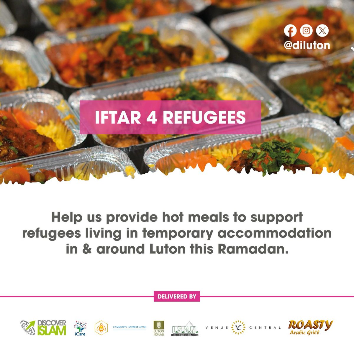 Community Interest Luton (@ciluton) on Twitter photo Help to Provide Iftar for Refugees
Ramadan Iftar Support for Refugees is an initiative by <a href="/DILuton/">Discover Islam Luton</a> <a href="/LutonMosques/">Luton Mosques</a> CIL & iCare to provide Iftar meals for refugees in & around Luton. One hot meal costs an average of £4.50
Please make a small donation justgiving.com/page/refugeeif… Help to Provide Iftar for Refugees
Ramadan Iftar Support for Refugees is an initiative by <a href="/DILuton/">Discover Islam Luton</a> <a href="/LutonMosques/">Luton Mosques</a> CIL & iCare to provide Iftar meals for refugees in & around Luton. One hot meal costs an average of £4.50
Please make a small donation justgiving.com/page/refugeeif…