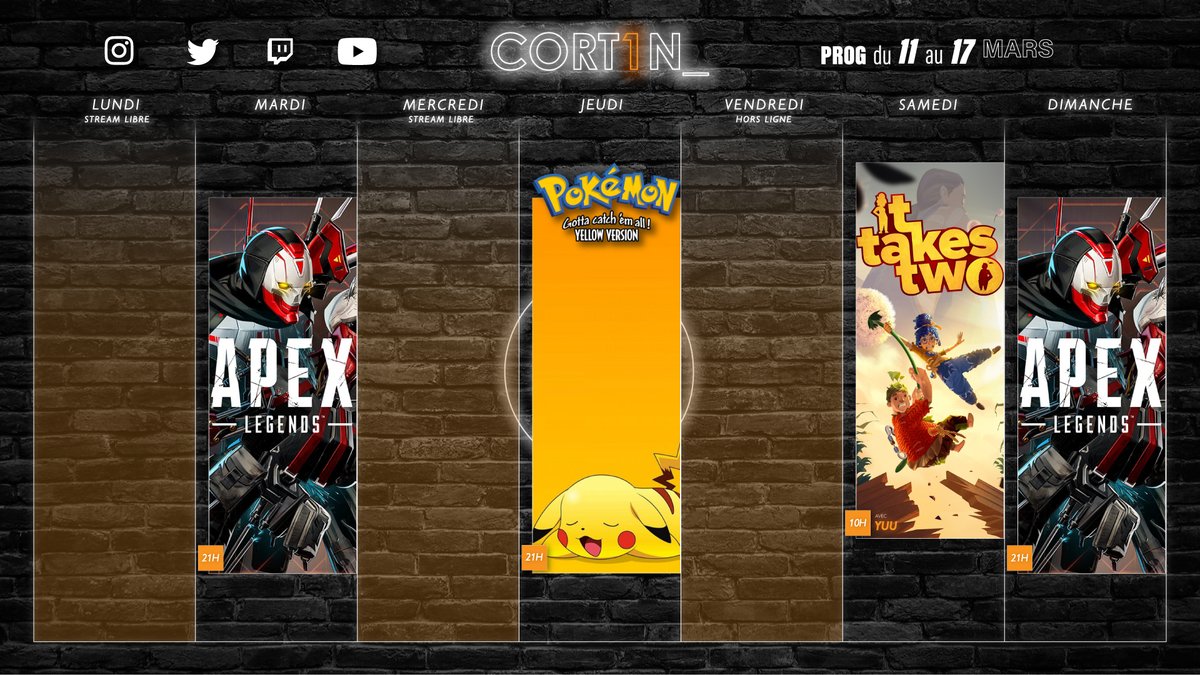 cort1n's tweet photo. Helloooo, bonne semaine !
📅 Prog' de la semaine :
- 🔫 Toujours de la ranked Apex
- 🐁 Début du marathon Pokémon
- 🧑‍🤝‍🧑 Suite de It Takes Two avec @Yuu_Pitch https://t.co/fy1D2J8X5s