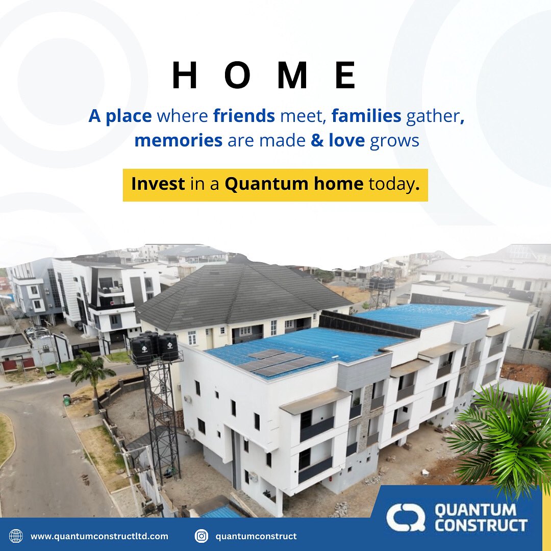 Quantum_ng's tweet photo. When it comes to investing, it's all about making the right choices.
Choose Quantum Homes for a wise investment that will pay off for years to come, you and your family.
Send us a DM to get started.
#aimquantum #quantumtotheworld #quantumconstructltd #quantummeansquality #quality #trust #affordablehomes #abujadevelopers #abujarealestate #quantumhomes