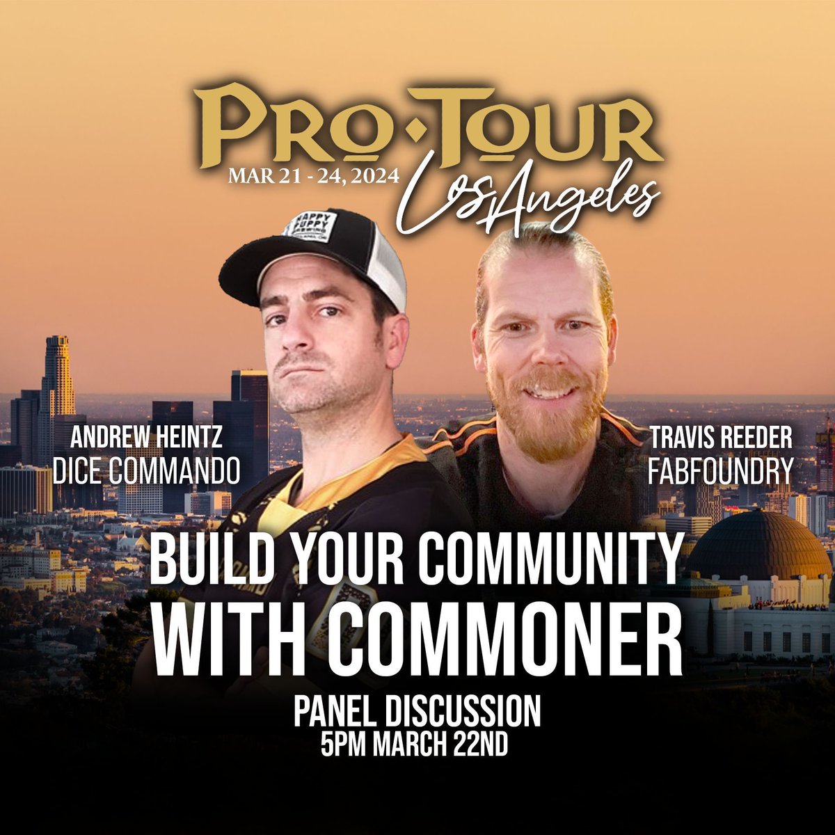 fabtcg's tweet photo. Andrew Heintz (Dice Commando) and Travis Reeder (FAB Foundry) will be at Pro Tour: Los Angeles giving you the downlow on everything you need to know to build your community with the Commoner format!
⭐ https://t.co/Da8w5qYx2Y
#fabtcg https://t.co/KlouX3bjWB