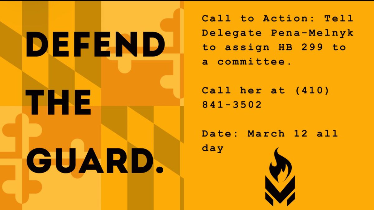 lpmcmd's tweet photo. 🚨: Please call Delegate Peña-Melnyk’s office all day Tomorrow! Defend the Guard Bill, deserves to be heard in committee. There needs to be a formal declaration of war before the guard is deployed!
#DefendTheGuard #Maryland https://t.co/B28akKC2D0
