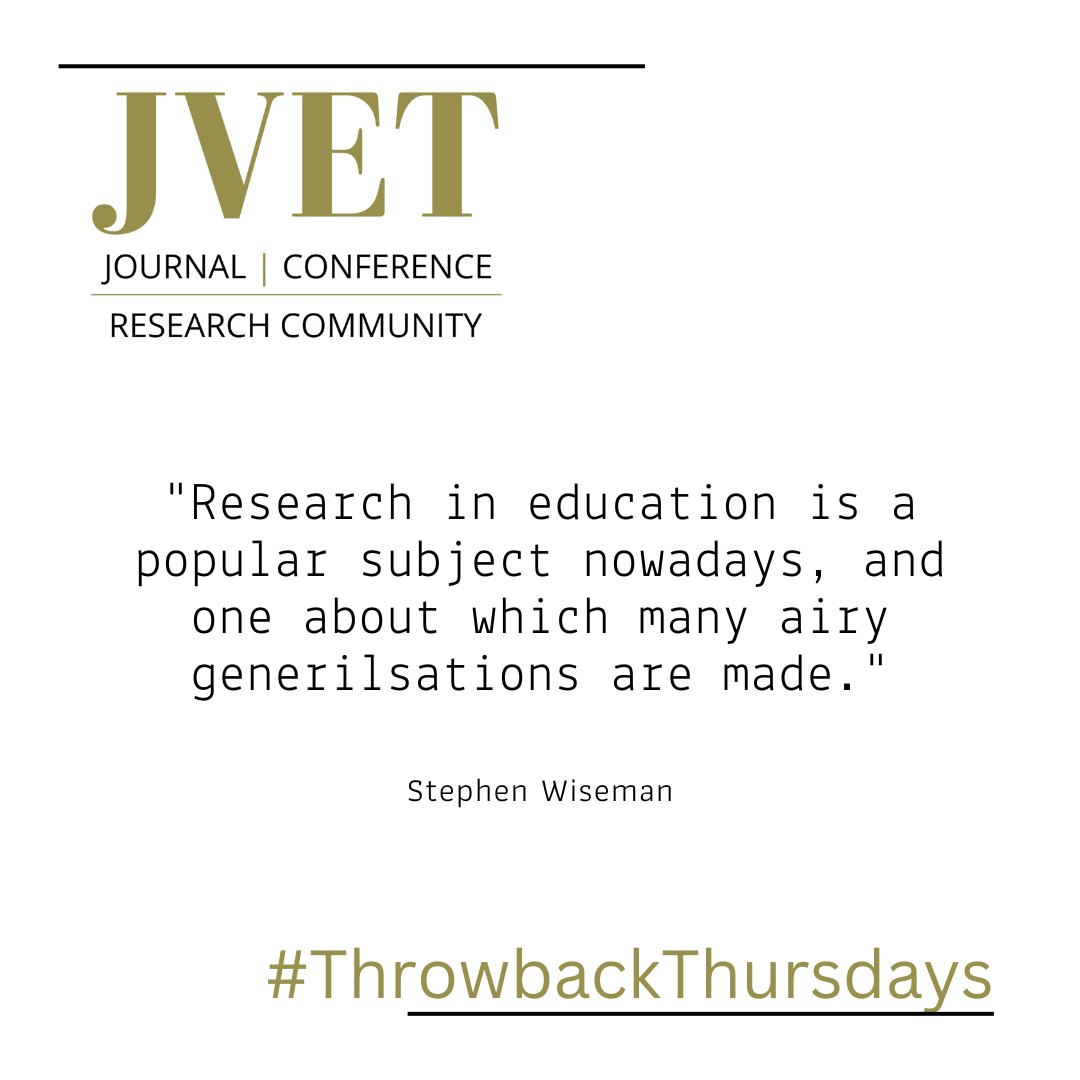 Each Thursday we will be digging into the JVET archive and share a journal, conference, or research highlight from the past 75 years. This week we share ‘The teacher and research’ by Stephen Wiseman from issue 1 vol 1. tandfonline.com/doi/abs/10.108… #ThrowbackThursdays