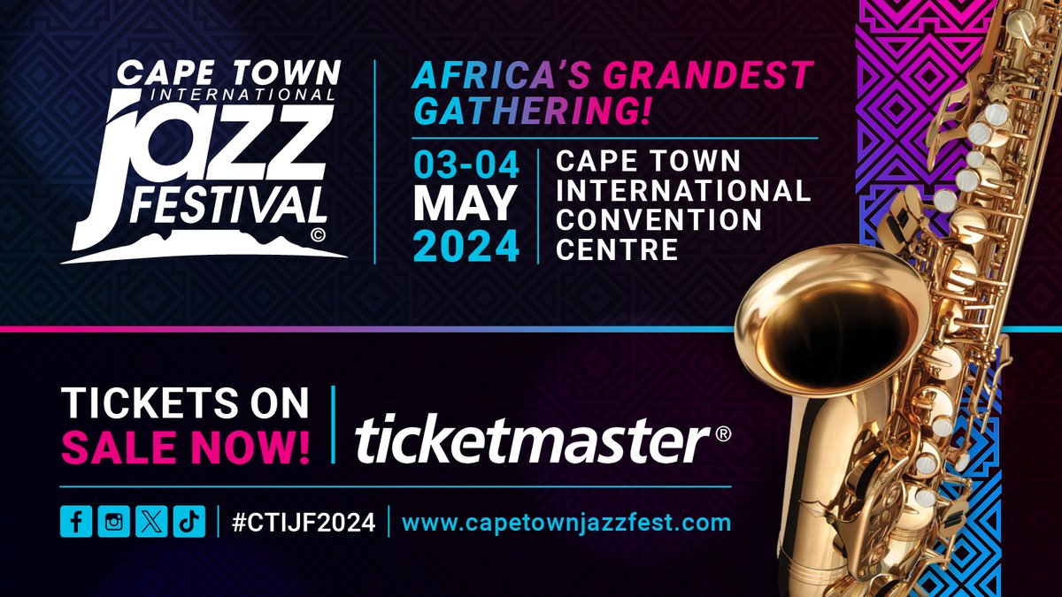 Calling all Jazz Enthusiasts! 🎵 Taking place on the 3rd & 4th of May 2024, General admission tickets for the Cape Town International Jazz Festival are now on sale via Ticketmaster > bit.ly/3TdhNnW #CTIJF2024 #JazzRevival #JazzConnect