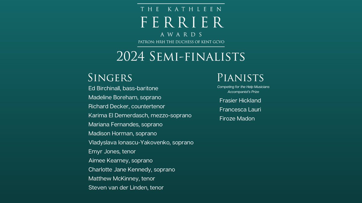 Here are our 2024 Ferrier Awards semi-finalists! Watch the Semi-final with us at the Wigmore Hall on Wednesday 24th April, starting at 1pm: Tickets: wigmore-hall.org.uk/whats-on/20240… 1/4
