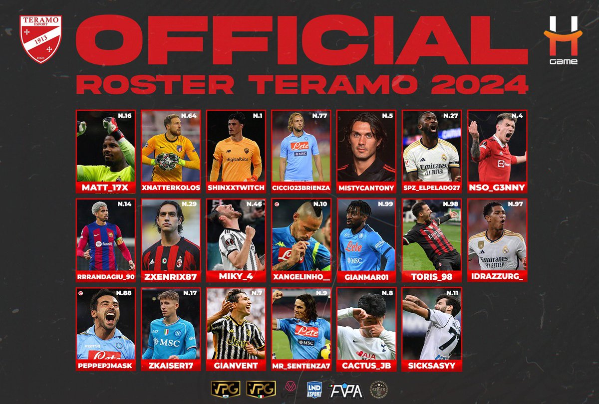Roster 2024 Season 2

Competizioni:
<a href="/VPGSanMarino/">Virtual Pro Gaming San Marino 🇸🇲</a> Serie A
<a href="/VPGItaly/">Virtual Pro Gaming Italy 🇮🇹</a> Serie A
<a href="/VPLItaly/">VPL Italy 🇮🇹</a> Serie C1 e eSeries
<a href="/LNDEsport1/">LND Esport</a> 
<a href="/FVPA_net/">FVPA.net 🇮🇹</a> Serie B

#eTERnoAMOre🔴⚪️

@HappygameEsport