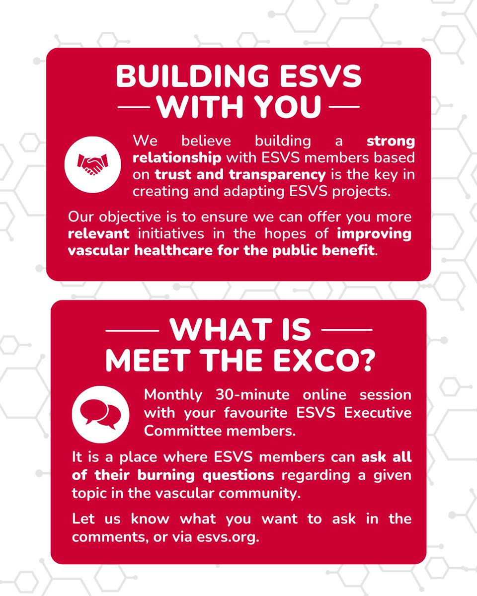ESVS (@esvsmembership) on Twitter photo 🗣️Your voice matters!
It is essential for us to understand what is important to our members.
Each Meet the EXCO session will cover a different topic, led by an EXCO Member <a href="/IanLoftus2/">Ian Loftus</a>
🗨️Submit your question esvs.org/meet-the-exco/
Free & exclusively for ESVS Members 🗣️Your voice matters!
It is essential for us to understand what is important to our members.
Each Meet the EXCO session will cover a different topic, led by an EXCO Member <a href="/IanLoftus2/">Ian Loftus</a>
🗨️Submit your question esvs.org/meet-the-exco/
Free & exclusively for ESVS Members