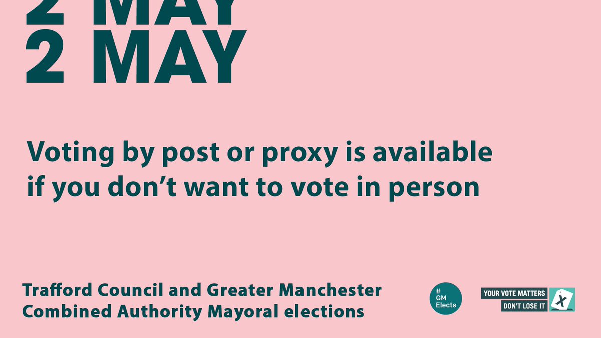 Want to vote by post, or have someone you trust vote on your behalf? You can now apply online to vote by post or proxy in Trafford Council and GMCA Mayoral elections on Thursday 2 May. Find out more: electoralcommission.org.uk/waystovote