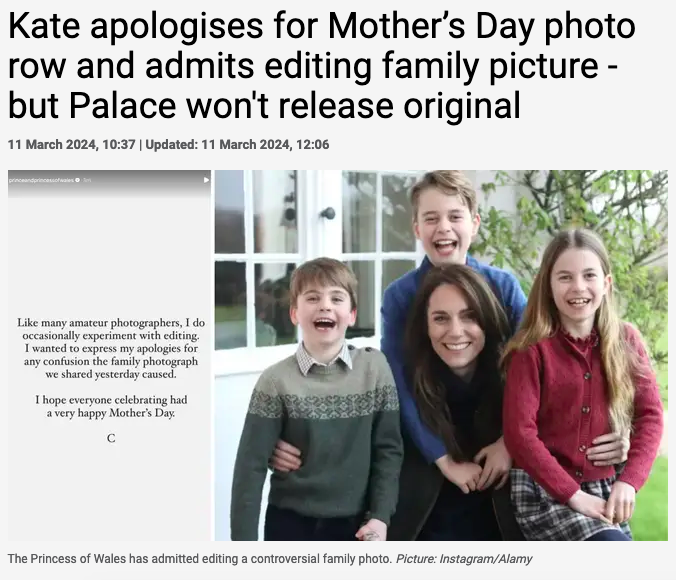 Luxe_Boxx's tweet image. AND the Palace REFUSES to release the original. Why? Because they would have to turn over the 10 photos they used to make that ONE photo. #Photoshopgate #KateGate @KensingtonRoyal  #RoyalFamily #AbolishTheMonarchy #MeghanMarkle