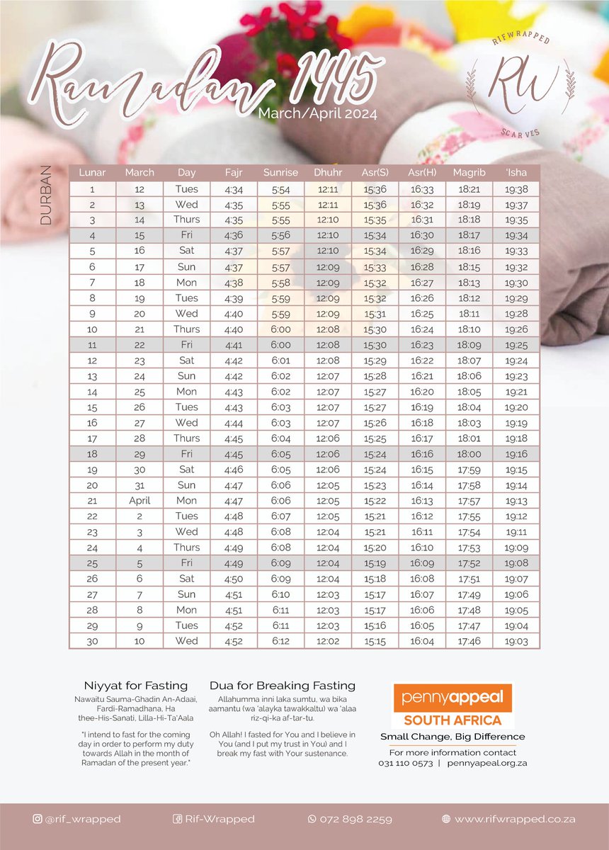 Wishing all our followers, customers and their friends and families a blessed Ramadan iA. Keep us in your duahs as we will keep you in ours 🤍

Please consider donating your sadaqah, Lillah, zakaat, fidyah and fitrah to <a href="/PennyAppealSA_/">Penny Appeal SA</a> who has been doing amazing work around SA🧡