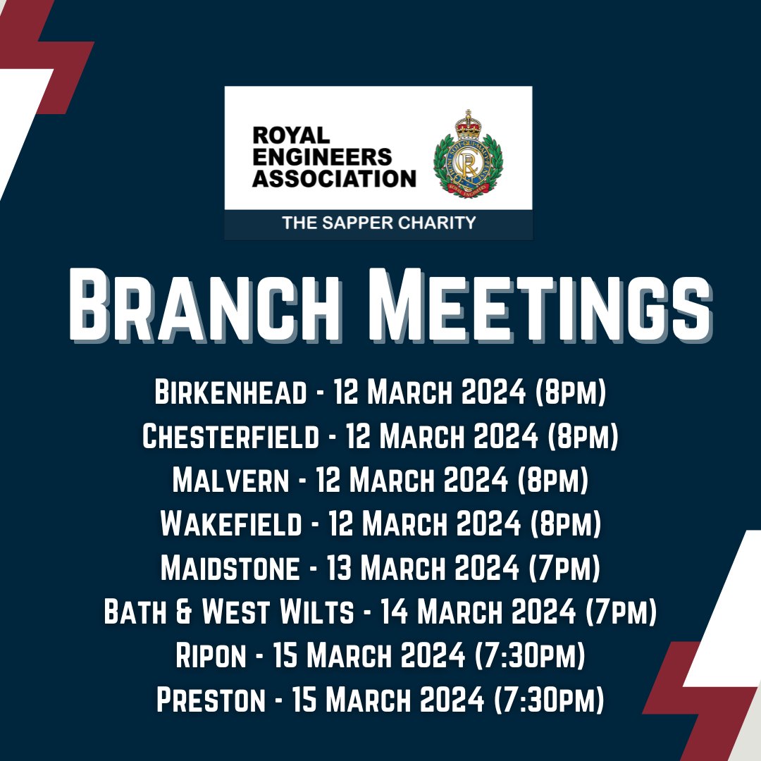 Please join us at one of our Branch meetings! Here you can see our upcoming meeting arrangement. We look forward to seeing you there! Find a branch to see where they meet: reahq.org.uk/branches/ #SapperFamily #Ubique