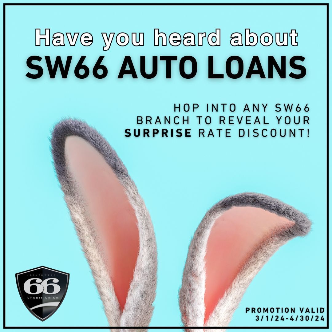 Looking for a great deal on a spring auto loan? Look no further! Come see us for your surprise rate discount from .25% - .50% off your approved rate. #autoloan #discount #sw66