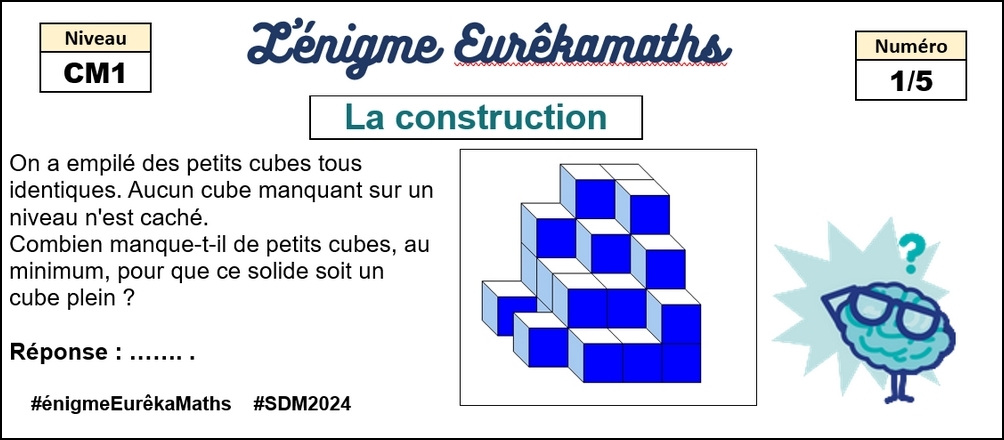 Pour la #SDM2024, l'#énigmeEurêkaMaths revient chaque jour pour les élèves de #CM1.
Aujourd'hui, l'#énigme n°1 du jeudi : la construction.
Avec <a href="/DefiEurekaMaths/">EurêkaMaths</a>, on s'entraide et on réussit.
<a href="/mathsenvie/">M@ths en-vie</a> <a href="/classeTICE/">Christophe GILGER</a> <a href="/eduscol_prim/">éduscol Primàbord</a> @aefe_zao
<a href="/Apmep_Nat/">APMEP Nationale</a> <a href="/MathsLemoine/">MathsLemoine</a> <a href="/MathsMichau/">MathsMichau</a>