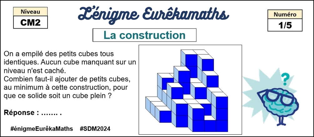 Pour la #SDM2024, l'#énigmeEurêkaMaths revient chaque jour pour les élèves de #CM2.
Aujourd'hui, l'#énigme n°1 du jeudi : La construction.
Avec <a href="/DefiEurekaMaths/">EurêkaMaths</a>, on s'entraide et on réussit.
<a href="/mathsenvie/">M@ths en-vie</a> <a href="/classeTICE/">Christophe GILGER</a> <a href="/eduscol_prim/">éduscol Primàbord</a> @aefe_zao
<a href="/Apmep_Nat/">APMEP Nationale</a> <a href="/MathsLemoine/">MathsLemoine</a> <a href="/MathsMichau/">MathsMichau</a>