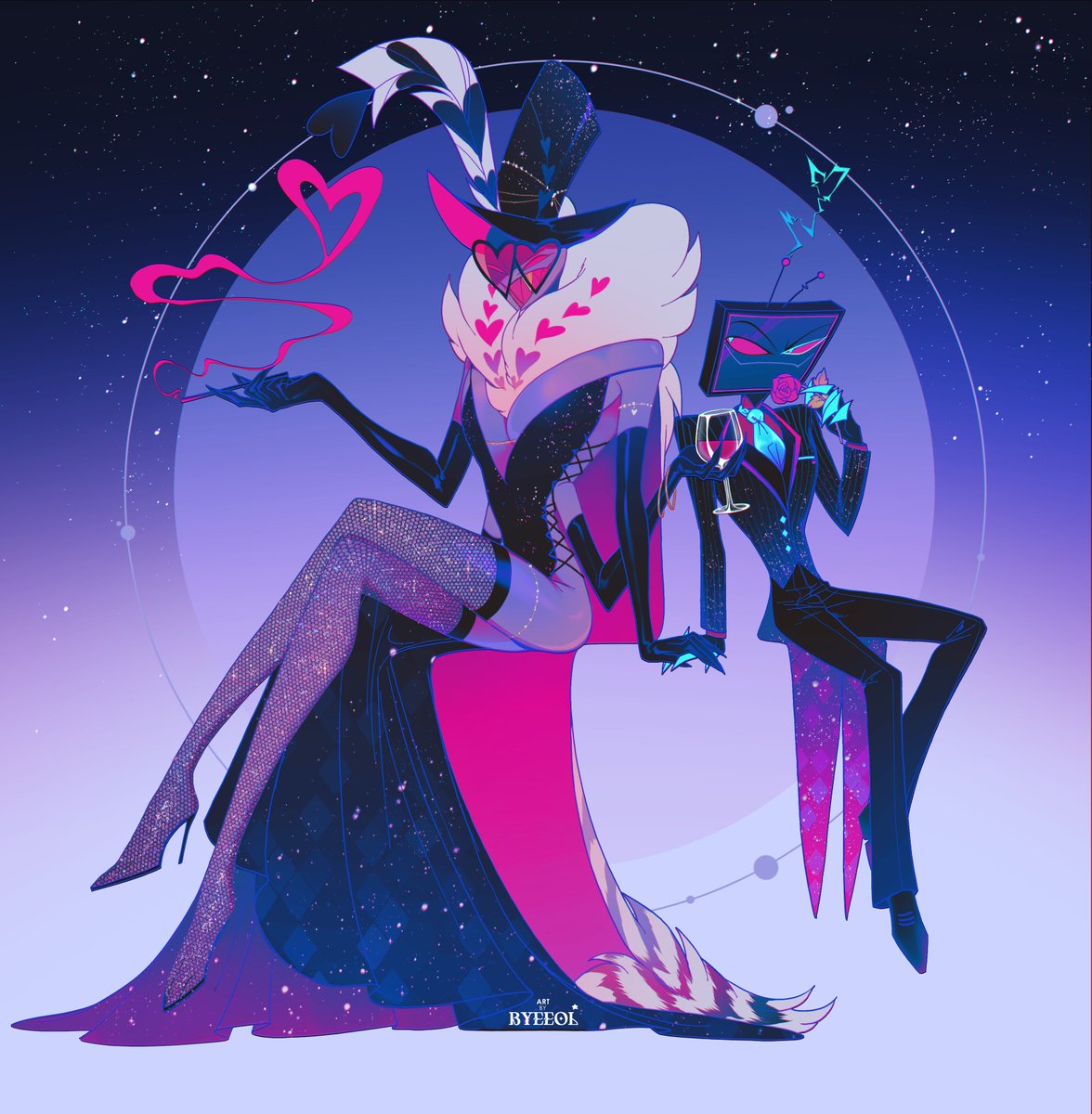 I love them (my back disintegrated in the process of this) #VoxVal #StaticMoth #voxhazbinhotel #valentinoHazbinHotel #HazbinHotelFanart