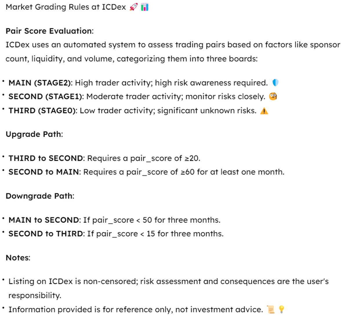 Explore 🚀 ICDex's new Pair Score system! It ranks trading pairs by sponsor count, liquidity, &amp; volume. Dive in and see the difference: iclight.io/icdex/market
#ICP #ICL