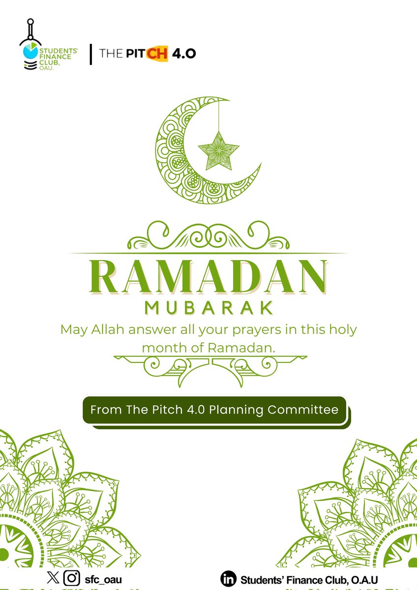 sfc_oau's tweet photo. 🌙✨💫Sending heartfelt wishes of Ramadan Mubarak to all our dear Muslim brothers and sisters!🌹
May this sacred month be filled with moments of reflection, spiritual growth and blessings.

 The Pitch 4.0 Planning Committee, 
 SFC OAU https://t.co/9zuHBp1GTN
