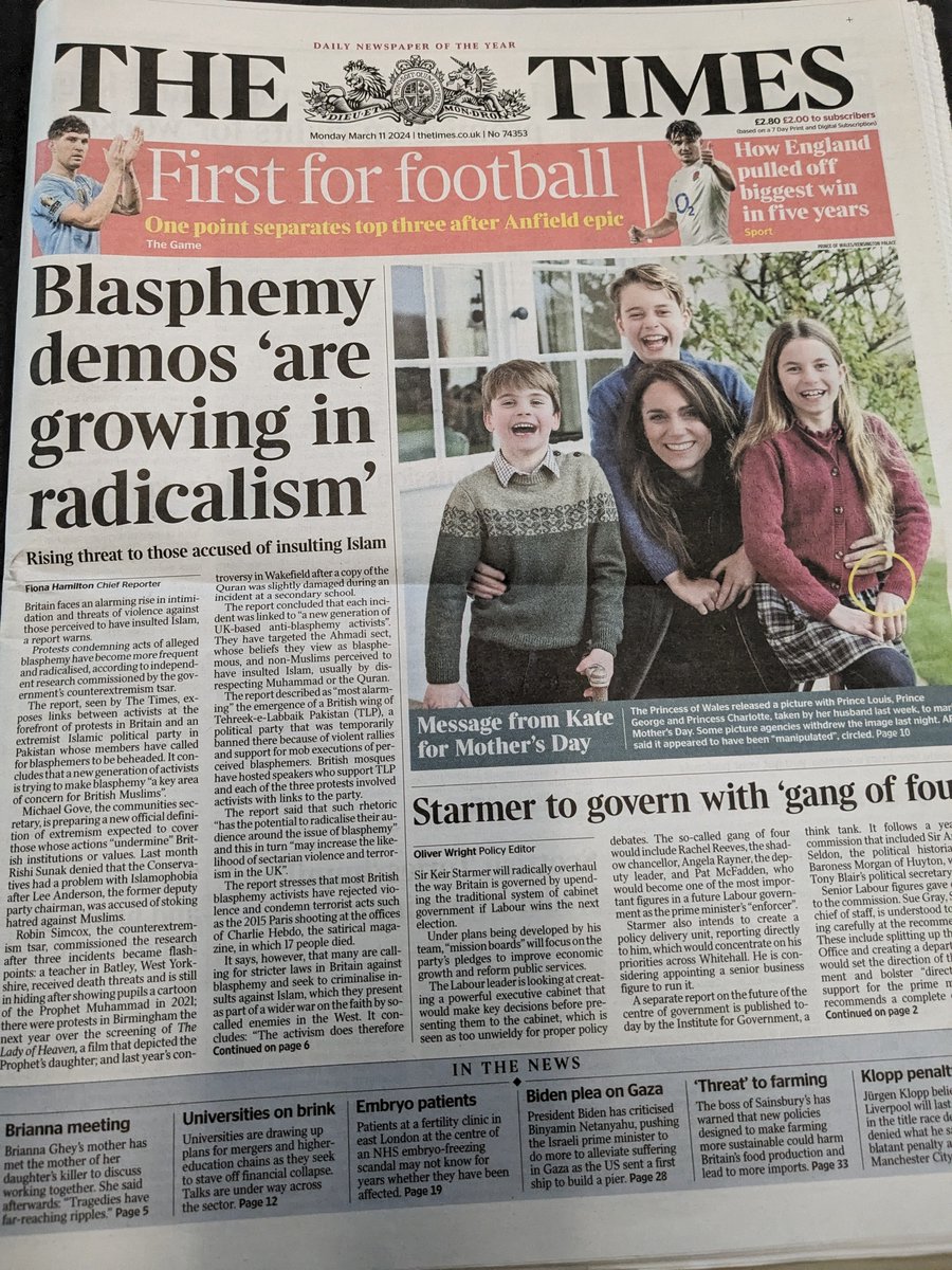 Front-page @thetimes coverage of my UK gov commissioned study on increasingly extreme anti-blasphemy activism in the UK, some of it linked to militant Pakistani anti-blasphemy group Tehreek-e-Labbaik (TLP) and it's founder Khadim Rizvi thetimes.co.uk/article/blasph…