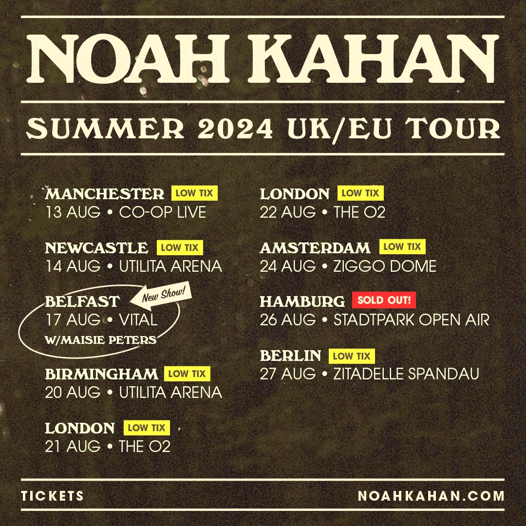 NoahKahan's tweet image. Excited to announce I’m playing in Belfast at @BelfastVital with the amazing @maisiehpeters on August 17th. Tickets are on sale this Friday at 10am GMT, I can’t wait to be reunited with you all noahkahan.com/tour