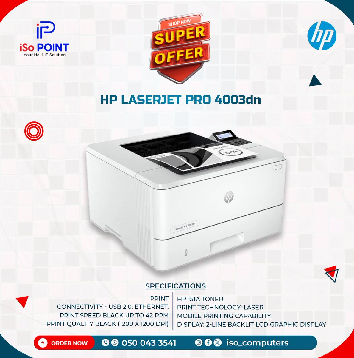 iso_computers's tweet photo. ‼️ Super Sales ‼️ 
Exclusive sales at affordable prices 
Discover the power of the Hp Laserjet Pro 4003dn printer, a compact monochrome printer that combines affordability with efficiency  
GHS 3,276.00
#iso_computers #Oscars2024 #Oscar #Ramadan #Snapchat #kaicenat https://t.co/IhA42U9Q5p