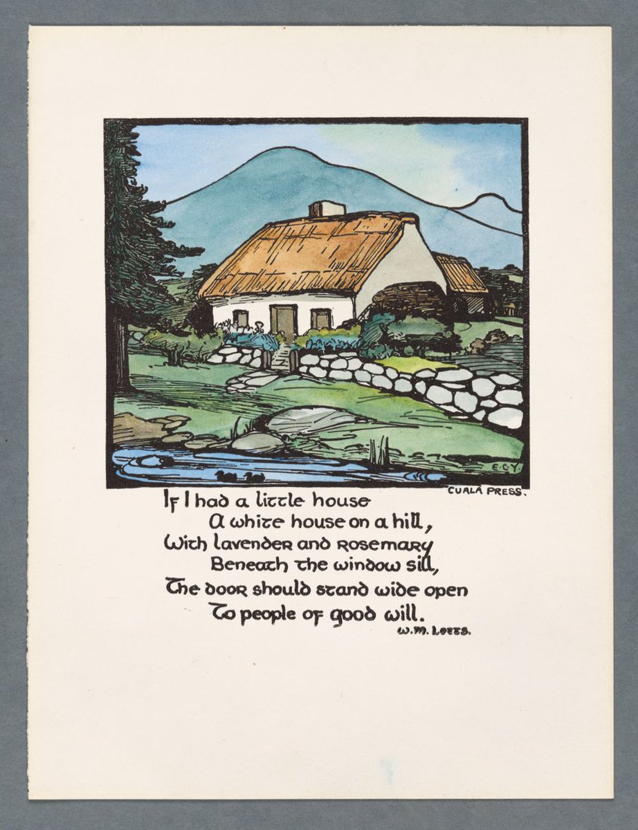 #OTD in 1868 Elizabeth Corbet Yeats was born. Elizabeth was a prolific artist in her own right and designed and printed prints for the Cuala Press such as the one below.
Her artworks have been digitised as part of #VirtualTrinityLibrary #CualaPress
digitalcollections.tcd.ie/concern/works/…