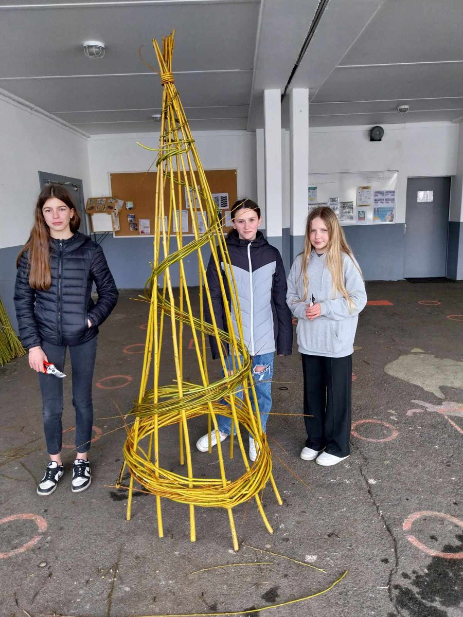 CollegeCondat's tweet photo. 1ere Intervention de Thomas Louineau, vannier avec les élèves de 4è : construction d'un abri en osier dans la cour du collège et tressage d'osier pour décorer le jardin . La prochaine intervention est prévue le 22 mars pour planter une haie pour protéger la serre du vent. https://t.co/xXs4bBFcAh