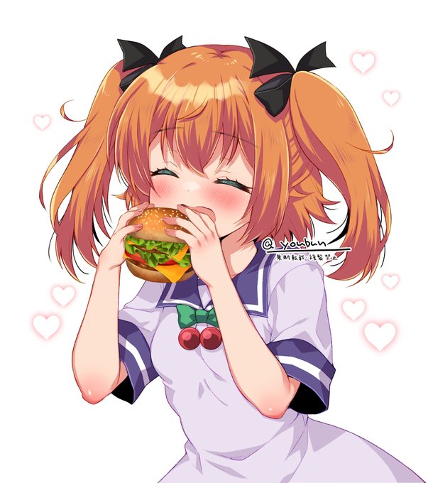 ハンバーガーを頬張る遥さん#Skeb #ツインパ 