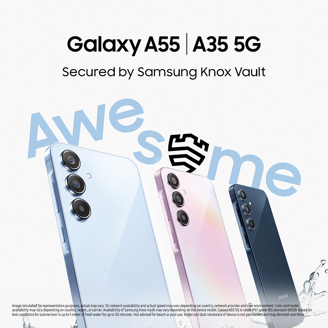 SamsungIndia's tweet photo. Welcome to the world of awesome! 🤩 #GalaxyA55 5G and #GalaxyA35 5G are here with the new awesome, both inside and out.
Know more: https://t.co/H6iBm74ysa. #AwesomeIsForEveryone #AwesomeDesign #AwesomeDurability #AwesomeGalaxyA #GalaxyASeries #Samsung https://t.co/C7NIwum4nT