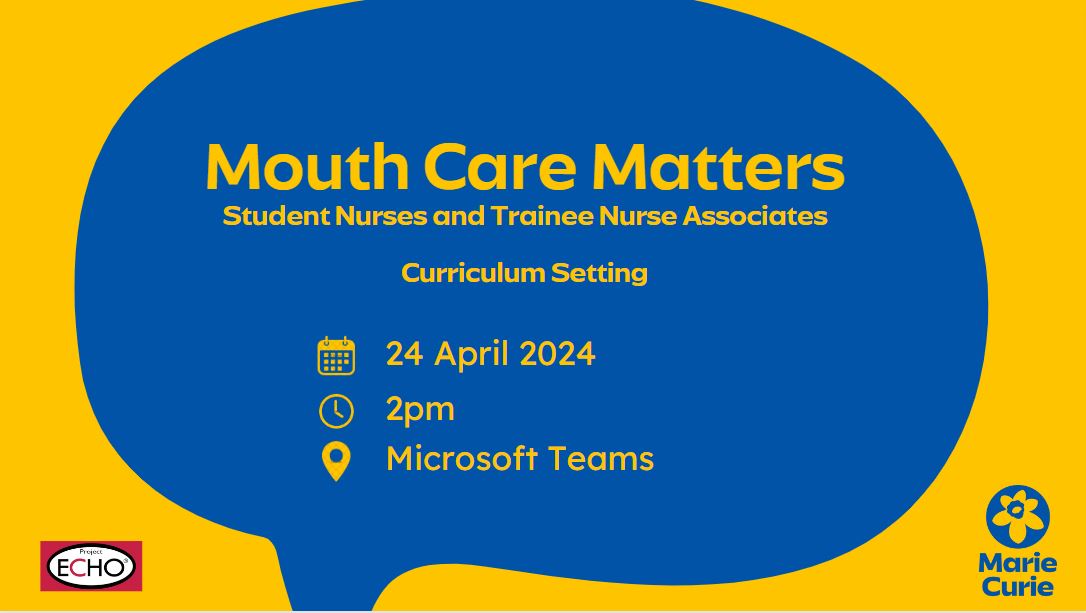 🌟 Calling all student nurses and trainee nurse associates! 🌟
Join our new ECHO network for tailored expert-led sessions on mouth care topics. Gain practical skills and connect with peers nationwide. Don't miss out - elevate your training today! bit.ly/3Pf2IjL